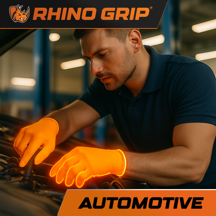 Rhino Grip Orange Ultra Tough Nitrile Trade Gloves- Pack of 50