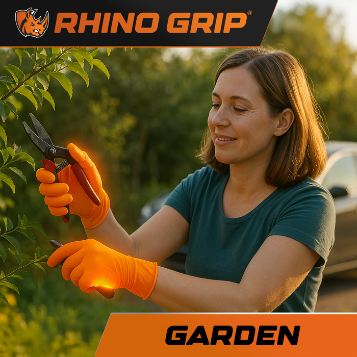 Rhino Grip Orange Ultra Tough Nitrile Trade Gloves- Pack of 50