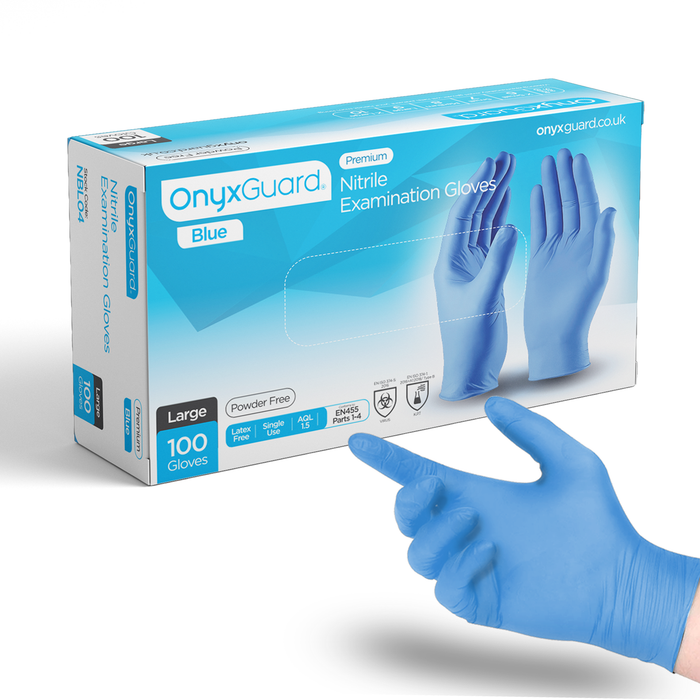 OnyxGuard Premium Blue Medical Grade Nitrile Gloves- Pack of 100