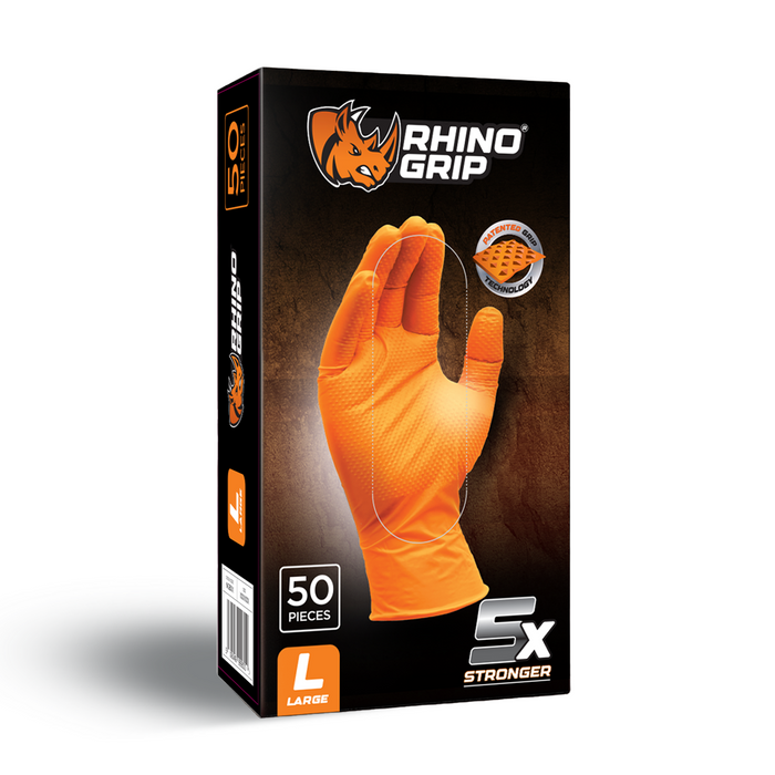 Rhino Grip Orange Ultra Tough Nitrile Trade Gloves- Pack of 50