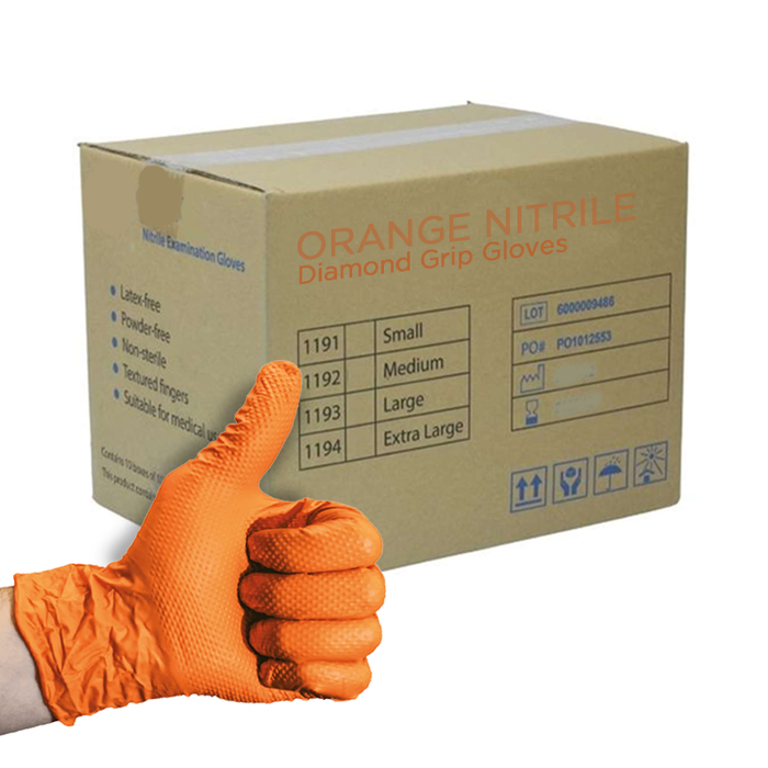 Orange Ultra Tough Diamond Grip Nitrile Gloves- Case of 500