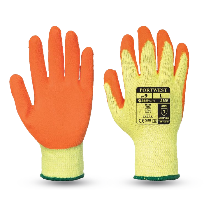 Portwest A150 Economy Orange Latex Grip Gloves