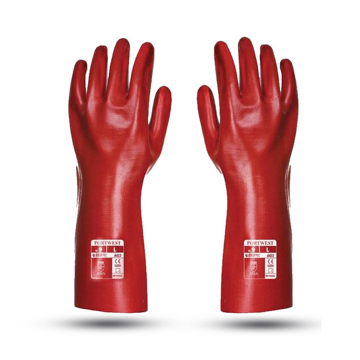 Portwest A435 14" (35cm) Red PVC Liquid Proof Gauntlet Gloves