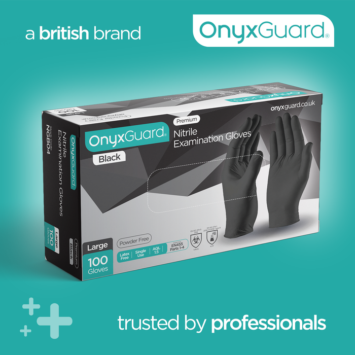 OnyxGuard Premium Black Medical Grade Nitrile Gloves- Pack of 100