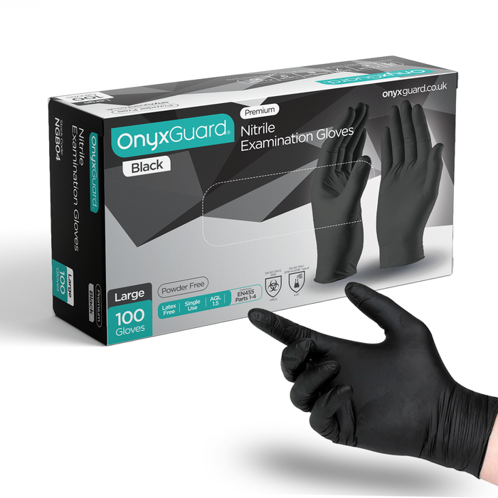 OnyxGuard Premium Black Medical Grade Nitrile Gloves- Pack of 100