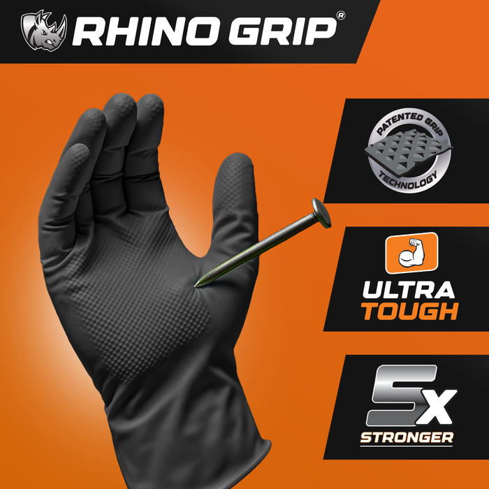 Rhino Grip Black Ultra Tough Nitrile Trade Gloves- Pack of 50