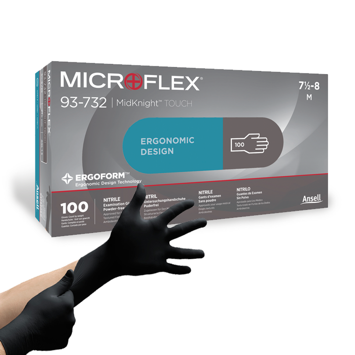 Ansell Microflex 93-732 Black Nitrile Gloves- Pack of 100