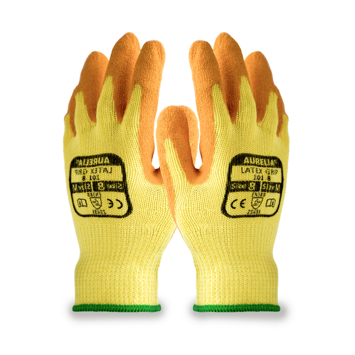 Aurelia Orange Latex Grip Work Gloves