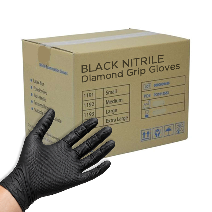 Black Ultra Tough Diamond Grip Nitrile Gloves- Case of 500