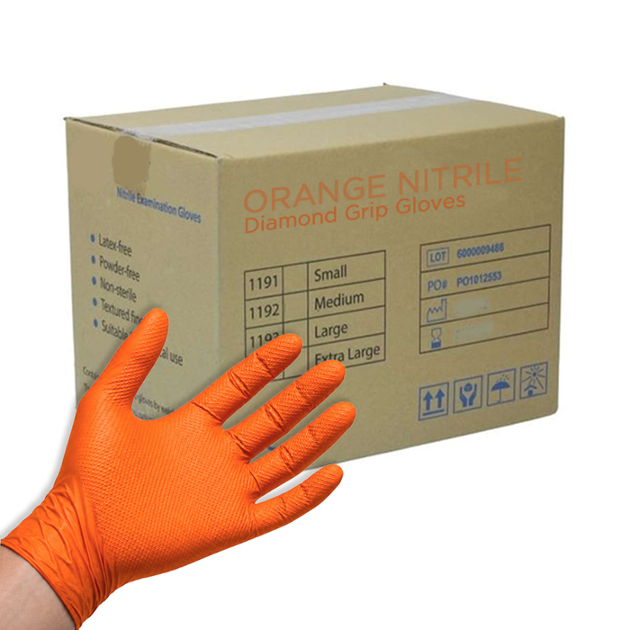 Orange Ultra Tough Diamond Grip Nitrile Gloves- Case of 500