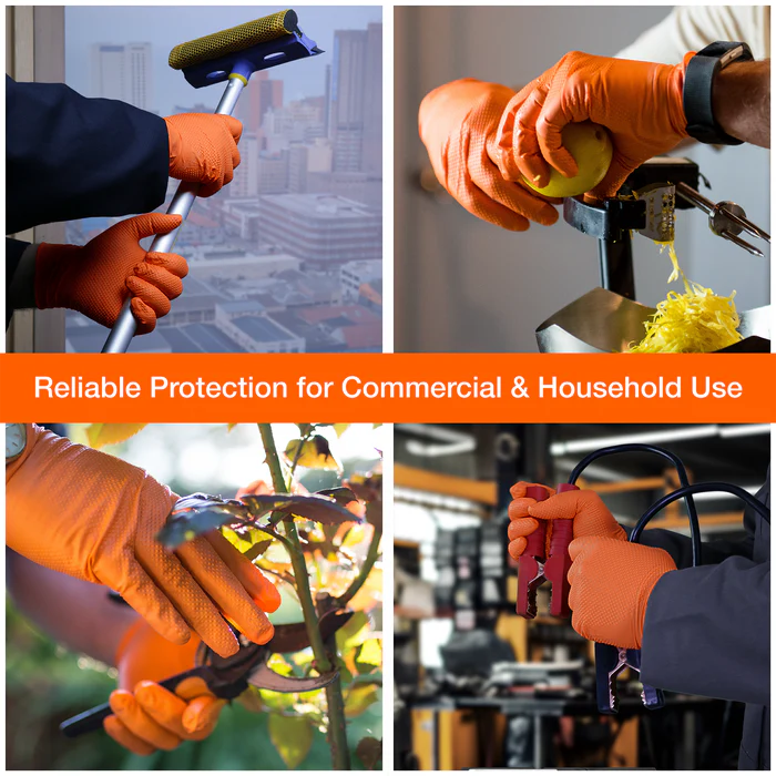 Orange Ultra Tough Diamond Grip Nitrile Gloves- Case of 500