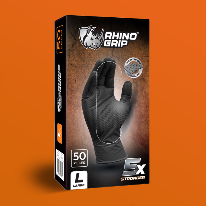 Rhino Grip Black Ultra Tough Nitrile Trade Gloves- Pack of 50
