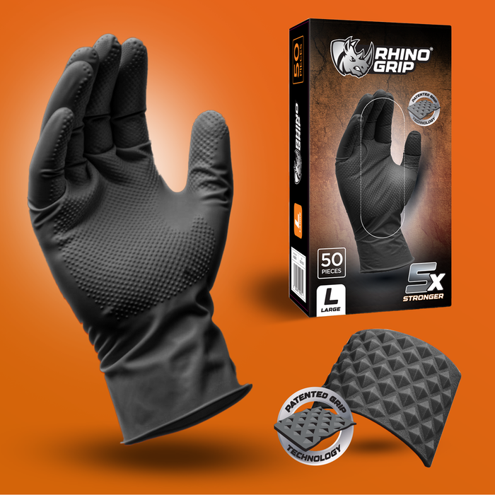 Rhino Grip Black Ultra Tough Nitrile Trade Gloves- Pack of 50