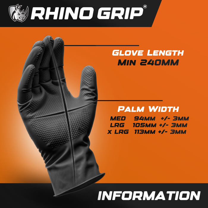 Rhino Grip Black Ultra Tough Nitrile Trade Gloves- Pack of 50