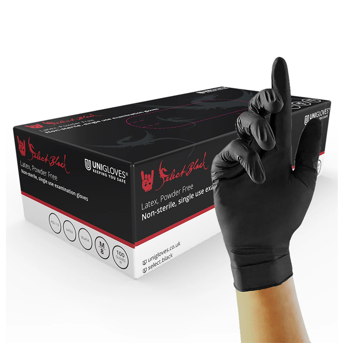 Unigloves Black PF Latex Gloves- Pack of 100