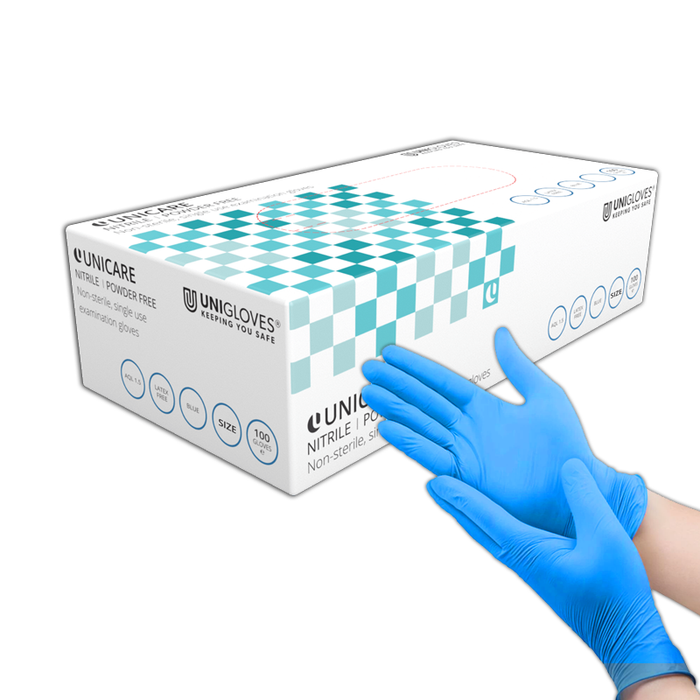 Unigloves Unicare Examination Nitrile Gloves Blue- Pack of 200