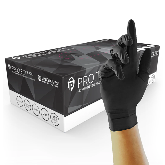 Unigloves Pro.tect Black Nitrile Gloves- Pack of 100