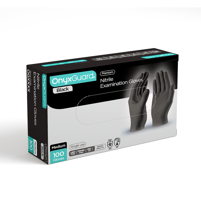 OnyxGuard Premium Black Medical Grade Nitrile Gloves- Pack of 100