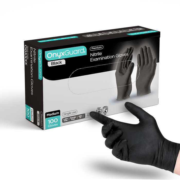 OnyxGuard Premium Black Medical Grade Nitrile Gloves- Pack of 100