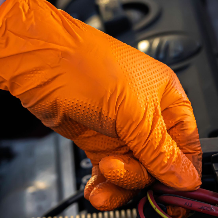 Orange Ultra Tough Diamond Grip Nitrile Gloves- Case of 500
