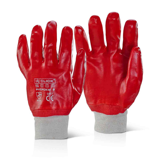 red pvc knit wrist gloves