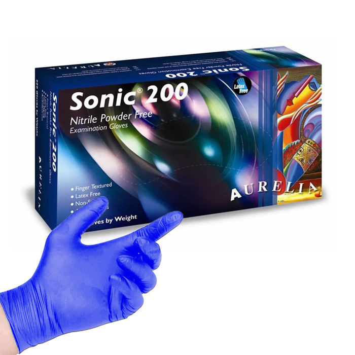 Aurelia Sonic 200 Powder Free Blue Nitrile Gloves- Pack of 200