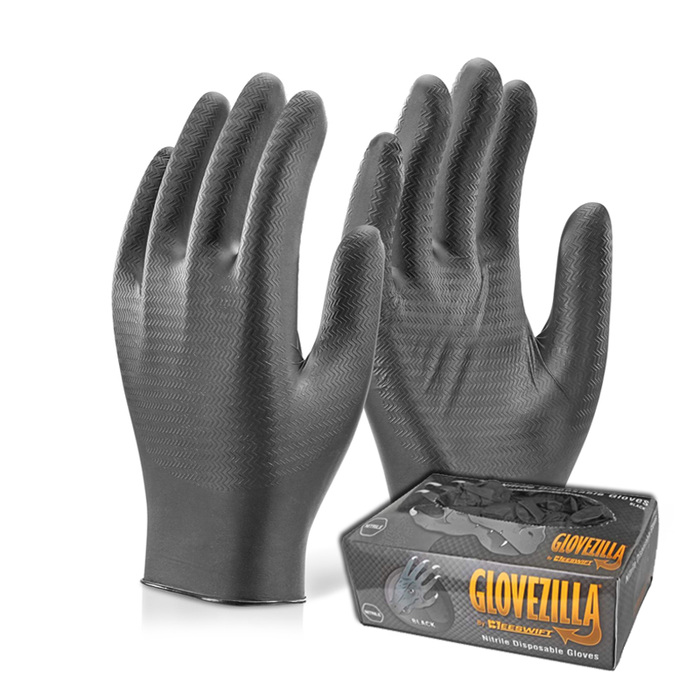 Glovezilla Black Nitrile Gripper Gloves- Pack of 100