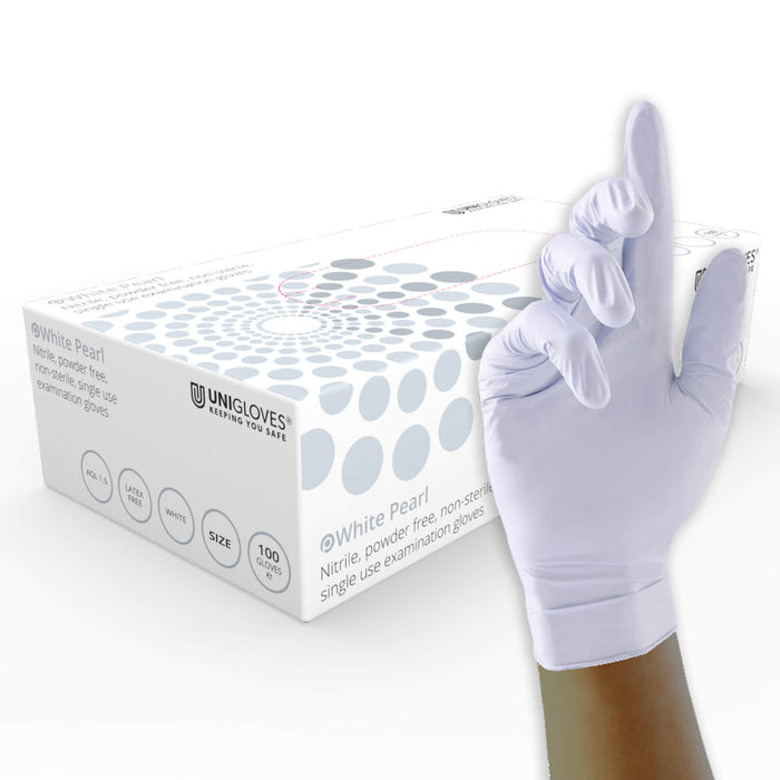 Unigloves Pearl PF Nitrile Gloves White- Pack of 100
